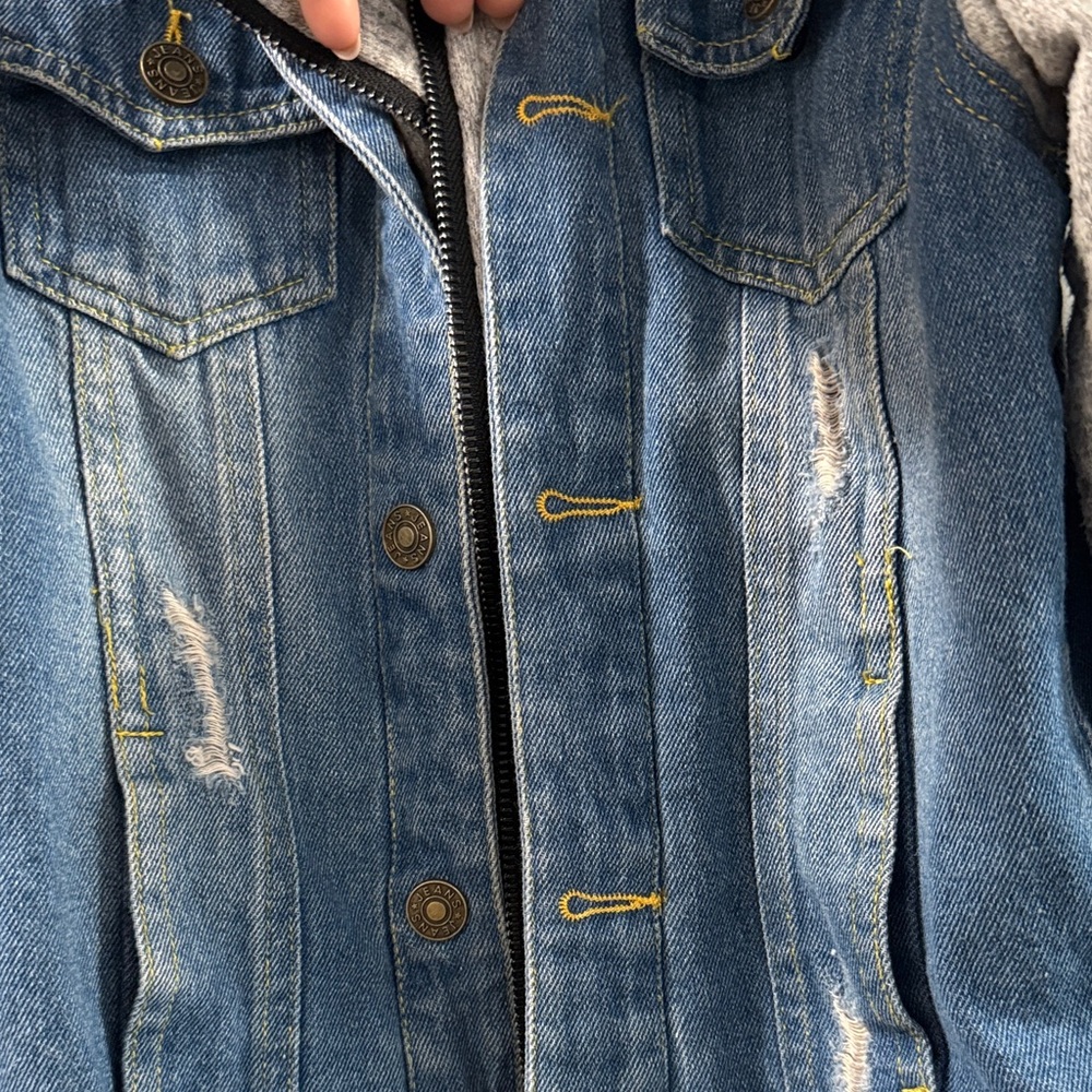 Lively Blue Denim Jacket with Gray Sleeves - Picture 2 of 3